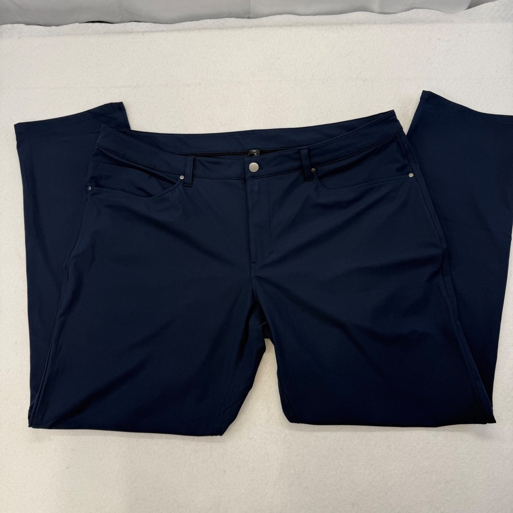 Lululemon Commission Slim-Fit Pant Warpstreme Navy Blue Mens 40 LM5ADES